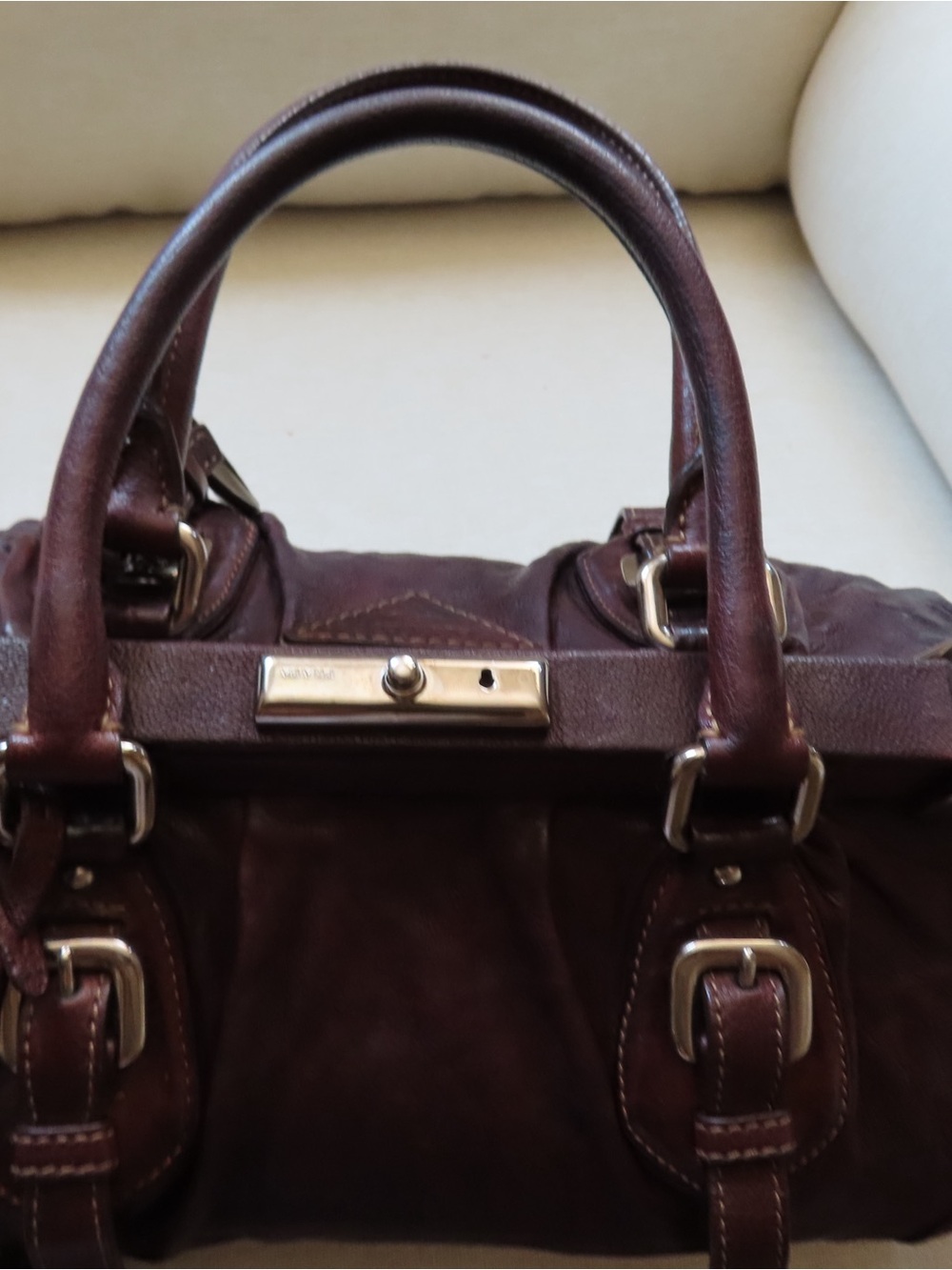 Vintage Prada Brown Leather Doctor Bag Frame Top Handle Handbag - Picture 4 of 16